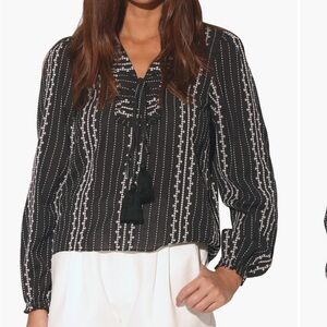 Walter Baker Cadence Embroidered Cotton Top Black White Long Sleeve Sz XL NEW